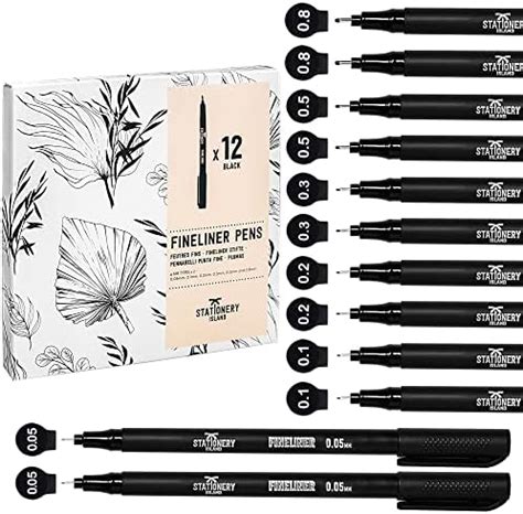 STATIONERY ISLAND Fineliner Schwarz 12 Stück Wasserfester Fineliner