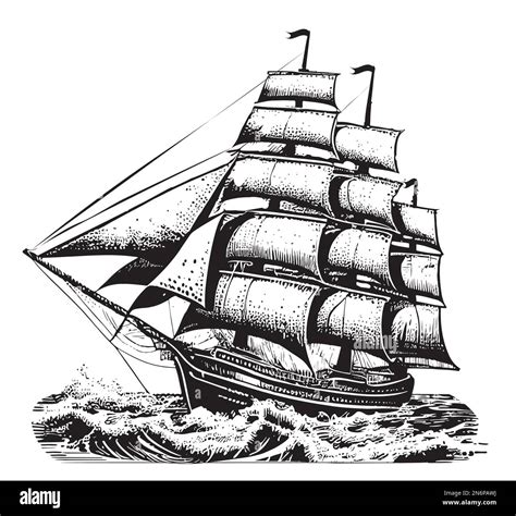 Ship Sailboat Vintage Sketch Hand Drawn Illustration Stock Vector Image