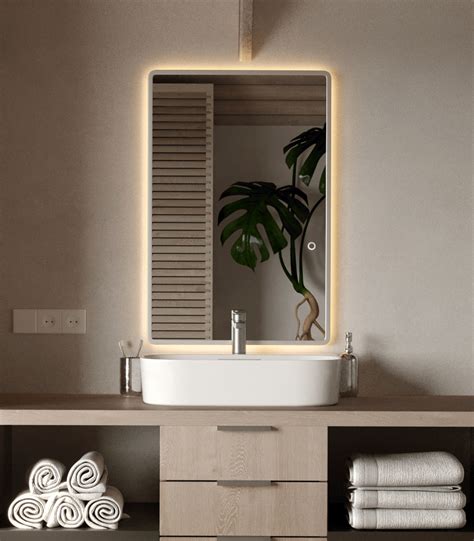 Backlit Vanity Silver Frame Mirror with Rounded Corners (3 Sizes ...