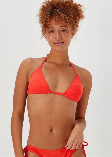 Orange Ribbed Triangle Bikini Top Matalan