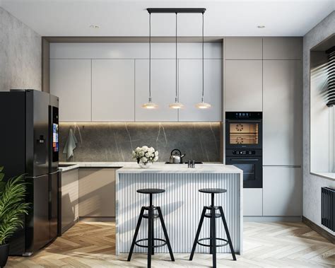 Modular Contemporary Island Kitchen Design With Irish Cream And White