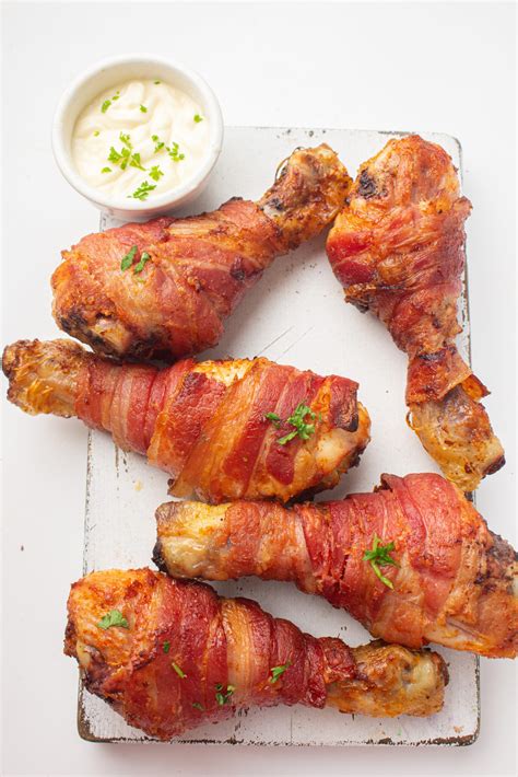 Air Fryer Bacon Wrapped Chicken Drumsticks Ashley B Copy Me That