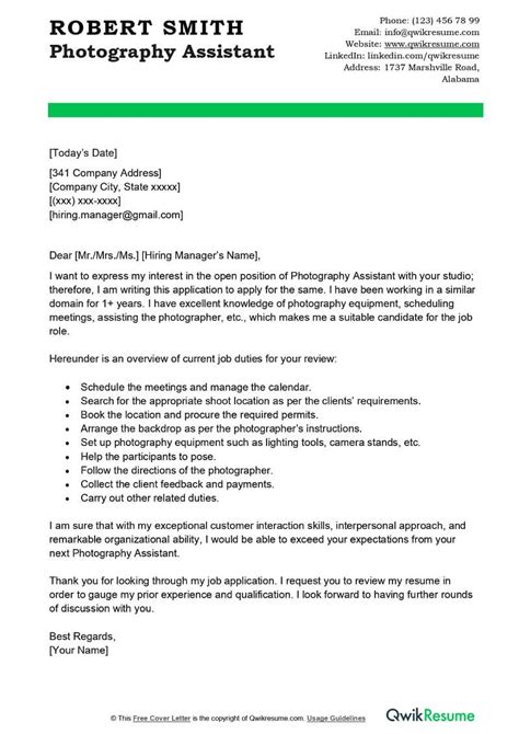 Cover Letter For A Photography Position