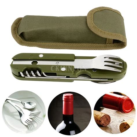 50pcs Army Green Folding Portable Stainless Steel Camping Picnic Cutlery Fork Spoon Bottle