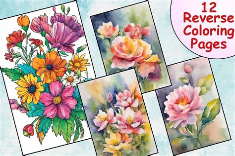 Stunning Flowers Reverse Coloring Pages Graphic By Catchy Ideaz