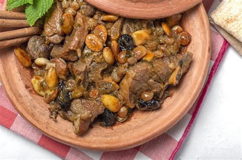 Premium Photo Traditional Moroccan Lamb Meat Tagine From Above