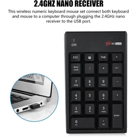 Clavier Numérique Et Souris Combo 2 4Ghz Sans Fil 22 Touches Mini Pavé