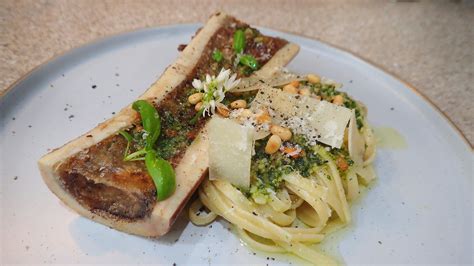 Bone Marrow Pasta With Foraged Wild Garlic Leaves Pesto Just Julie