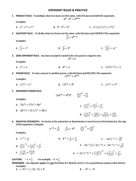 Exponent Rules Practice PDF | Download Free PDF | Fraction ...