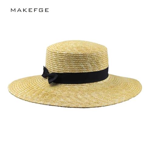 Women Summer Beach Sun Hats 2017 Brand New Flat Top Straw Hat Boater Hats Bone Feminino Straw