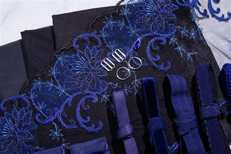 Celestial Lilies Embroidered Lace Lingerie Sewing Kit Small Bobbins