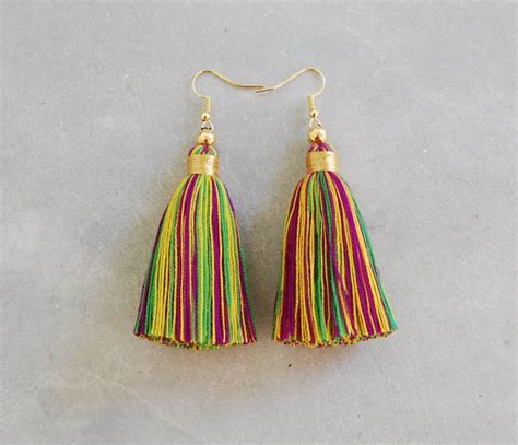 Handmade Mardi Gras Tassel Earrings With Gold Beads Etsy