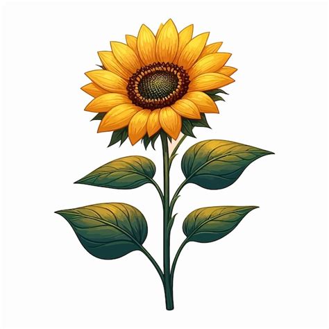 Un Dibujo De Un Girasol Con Hojas Y Hojas Vector Premium