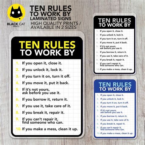 Ten Rules To Work By Sign Laminated Signage Sign Board Shopee