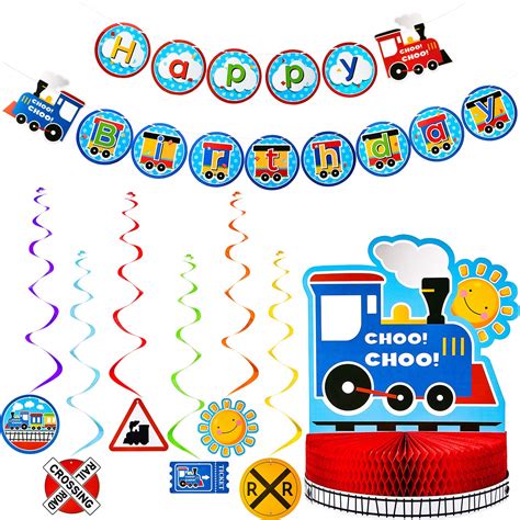 Patelai Train Birthday Party Decorations Set Train Honeycomb Centerpiece Happy Birthday Banner