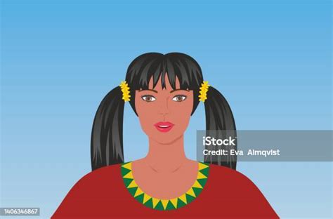 Beautiful Black Hair Woman Portrait In Tradition Style Vector