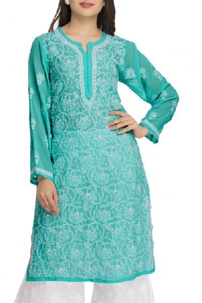 Lucknowi Chikan Suits Color Sea Green At Best Price In Lucknow Ada