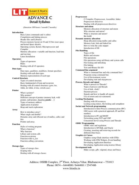 Advance C Detail Syllabus Pdf Pointer Computer Programming C
