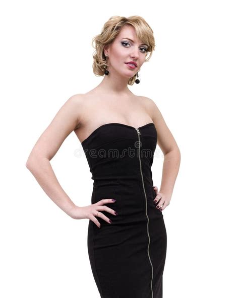 Beautiful Woman In Black Dress Isolated On White Stock Image Image Of