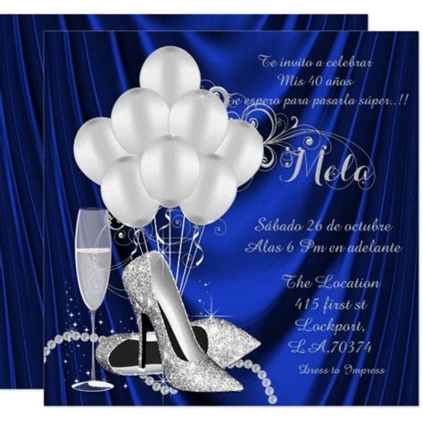 Womans Royal Blue And Silver Birthday Party Luxe Invitation Artofit