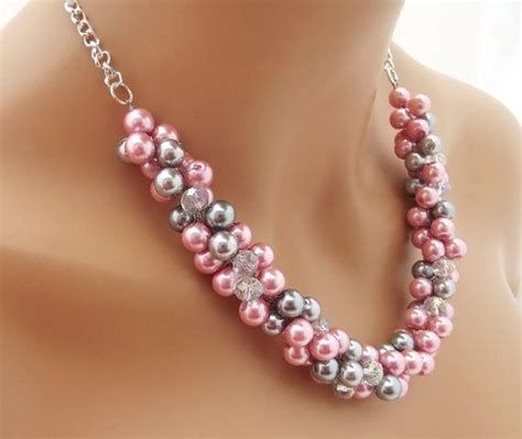 Chunky Pearl Necklace Pink And Grey Necklace Pearl Bridal Etsy