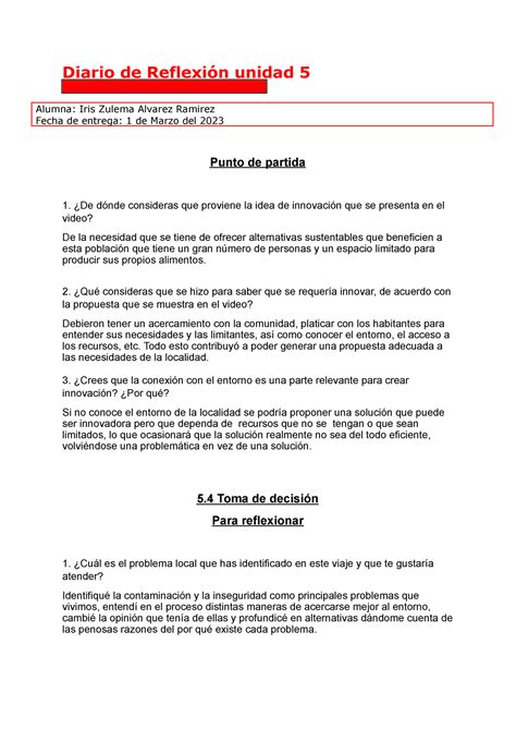 Diario de Reflexión 5 Diario de Reflexión unidad 5 Alumna Iris