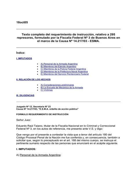 Texto completo del requerimiento de instrucción relativo a 295