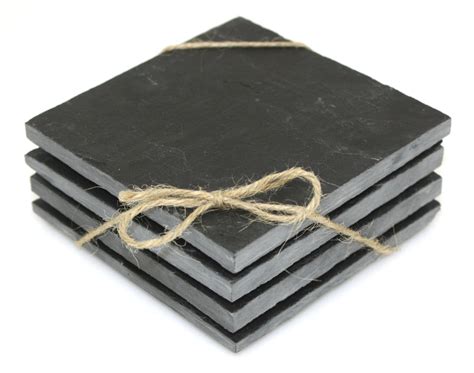 Square Black Slate Coasters Set Of 4 Personalized With Laser Etsy