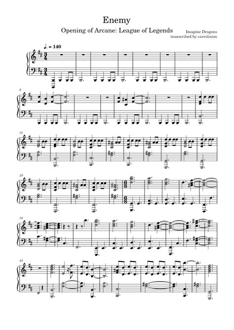 Enemy Imagine Dragons Sheet Music For Piano Solo Easy