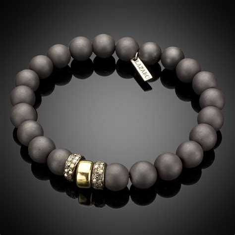 Limited Edition Large Hematite Beads With Diamond Rondels And 14k Gold Bracelet Mens Bracelets