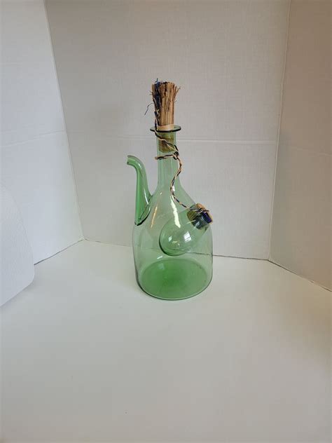 Vintage Italian Green Glass Wine Carafe Decanter Bottle With Ice