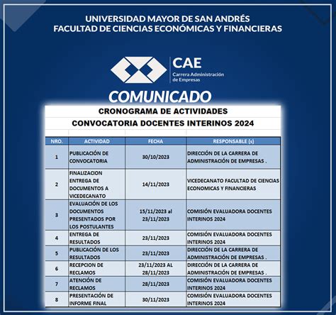 COMUNICADO CRONOGRAMA DE ACTIVIDADES DOCENTES INTERINOS 2024 Carrera