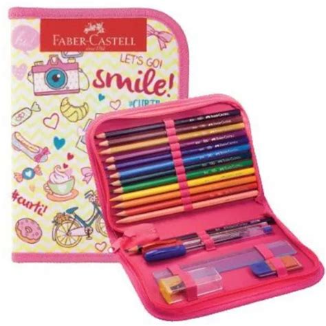 Estojo Escolar Feminino Faber Castell Completo 18 Peças Cor Rosa Paris