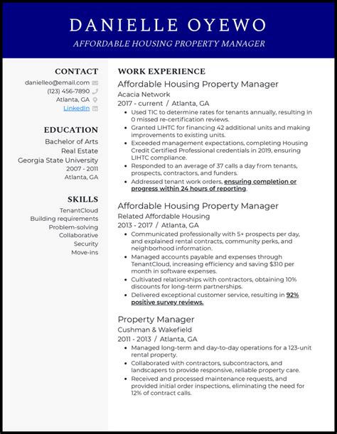 Affordable Housing Property Manager Resume Examples