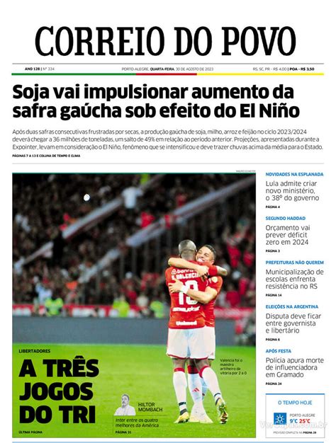 Capa Correio do Povo Edição Quarta 30 de Agosto de 2023