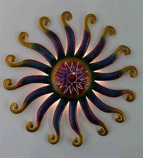 Handcrafted Colorful Lighted Metal Sun Wall Art Wind And Weather