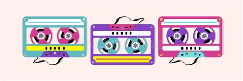 Collection Of Colorful Plastic Audio Cassette Tapes Vector