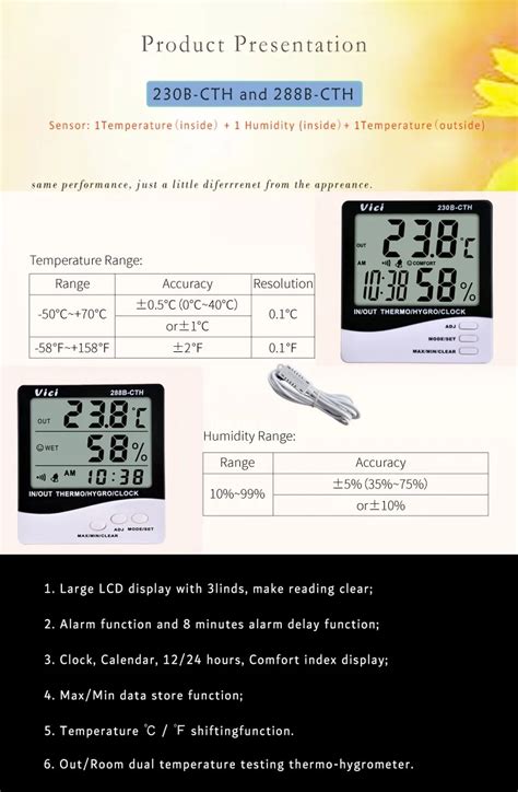 Termo Higrómetro Digital 288b cth Lcd Grande Para Interiores Y