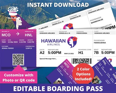 Editable Boarding Pass Ticket Template Surprise Airline T Hawaii Fake Airplane Ticket