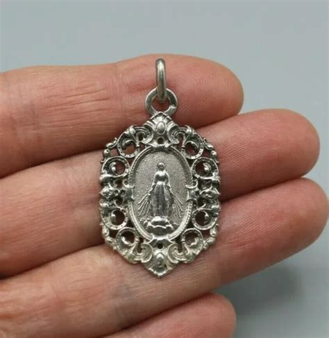 ANCIENNE MÉDAILLE RELIGIEUSE Vierge Miraculeuse en Argent Massif 800