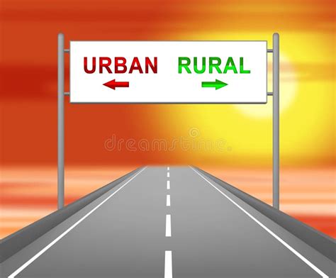 Rural Vs Urban Lifestyle Sign Compares Suburban and Rural Homes - 3d Illustration Stock ...