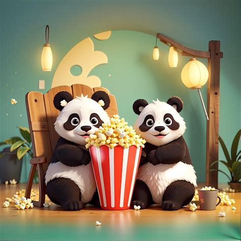 Una Linda Pareja De Pandas Viendo Una Pel Cula De Dibujos Animados Con