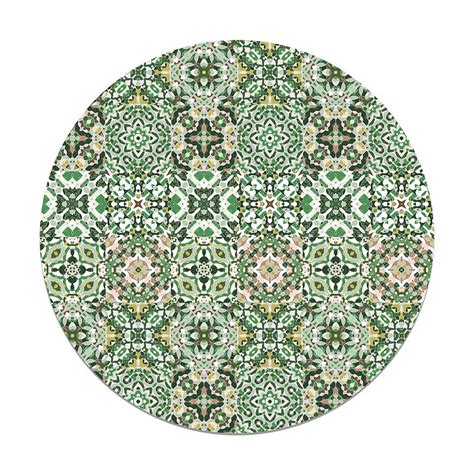 Tappeto Vinile Rotondo Piastrella Idraulica Orientale Verde 190x190 Cm