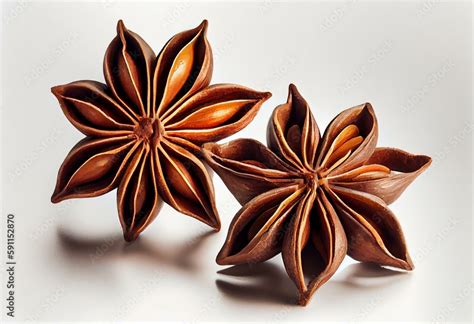 Star Anise Spice Two Dry Star Anise Fruits Isolated On White