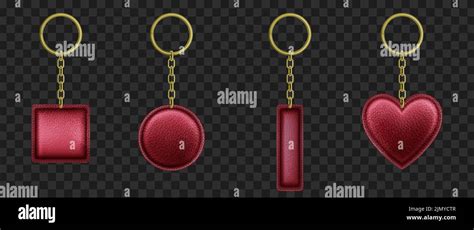 Red Leather Keychains Realistic Vector Set Luxury Trinkets Of Square