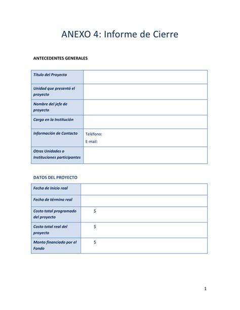 Ejemplos De Informe De Cierre