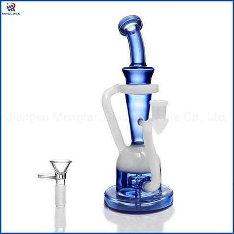 High Borosilicate Blue And White Glass Water Pipe Hookah Recycle And