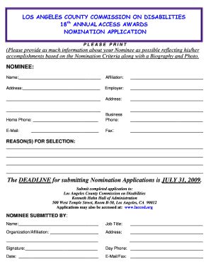 Fillable Online Laccod NOMINATIONS FOR RECIPIENTS OF THE 18TH ANNUAL