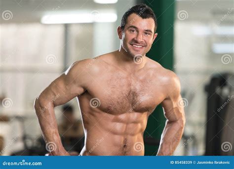 Hairy Man Flexing Muscles Stock Image Image Of Bodybuilding 85458339