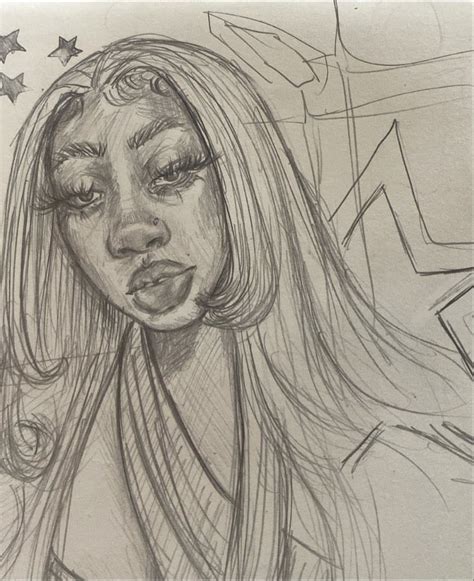 Graffiti Style Art Pencil Drawing Of Woman S Face With Stars